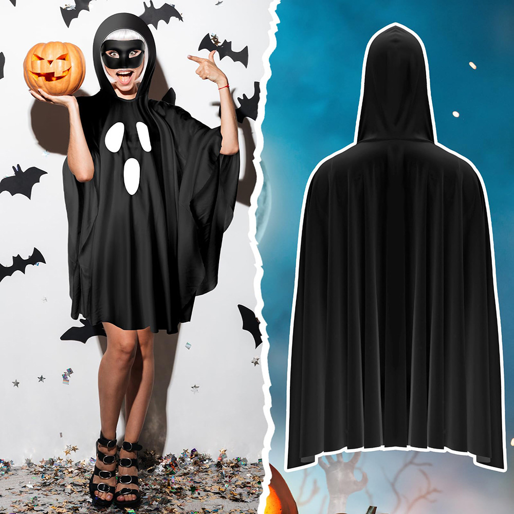 Womens Hooded Ghost Costume Halloween Funny Role Playing Robe Cloak Dress